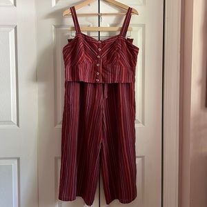 American Eagle Red Striped Crop Top and Wide Leg Pant Matching Set